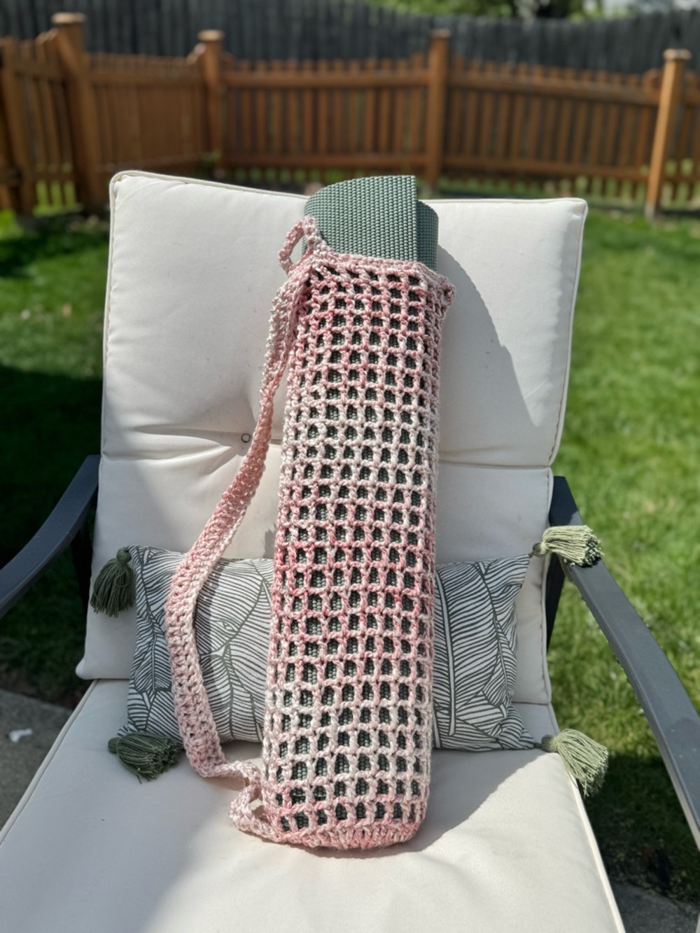 Handmade Pink Crochet Yoga Mat Bag